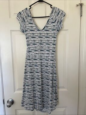 PACT size small blue and white striped dress with pockets